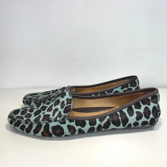 Patricia Green A Mano Turquoise Leopard Calf Hair Driving Loafers Size 9.5 - Picture 11 of 11